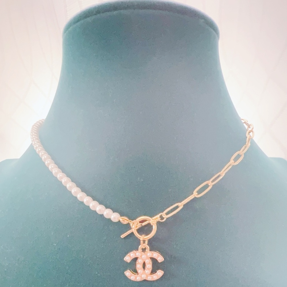 CHANEL Gold and White Necklace